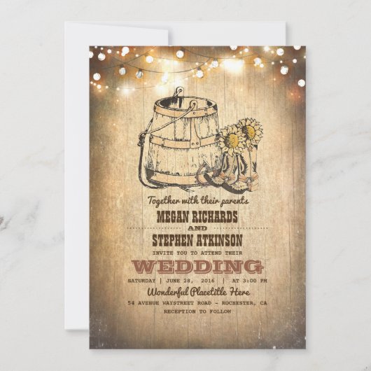 Rustieke Cowboy laarzen en String Lights Herfst br Kaart (Voorkant)