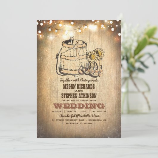 Rustieke Cowboy laarzen en String Lights Herfst br Kaart (Staand voorkant)