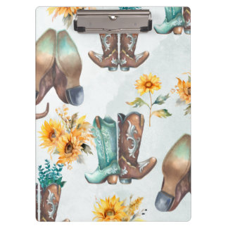 Rustieke Cowboy laarzen en zonnebloemen Waterverf Klembord