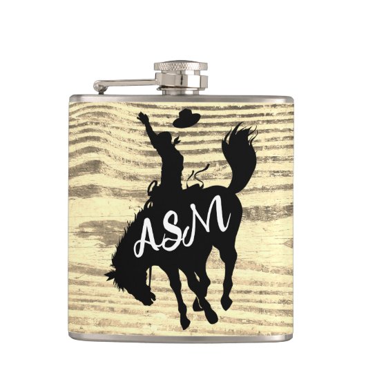 Rustieke Cowboy Rodeo Silhouette Beige Flask Heupfles (Voorkant)