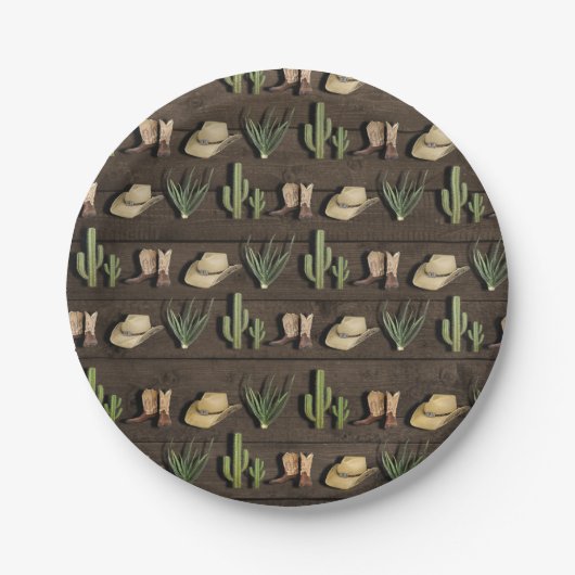 Rustieke cowboy Western Rodeo houten verjaardagsfe Papieren Bordje (Voorkant)