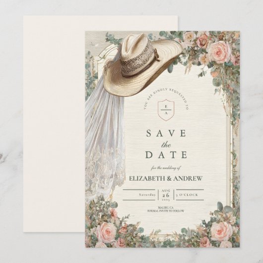 Rustieke Cowgirl Pet Lace Wedding Save The Date (Voorkant / Achterkant)