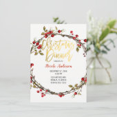 Rustieke Cranberry Berries Krans Kerstdiner Kaart (Staand voorkant)