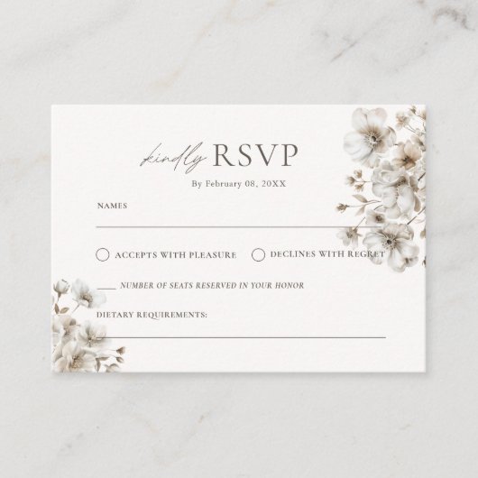 Rustieke Crème Bloemen RSVP Bruiloft Informatiekaartje (Voorkant)