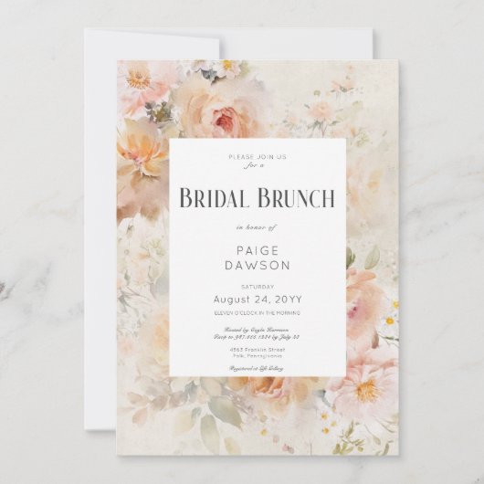 rustieke crème bloemig Lijst bruids brunch Kaart (Voorkant)