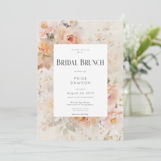 rustieke crème bloemig Lijst bruids brunch Kaart (Staand voorkant)