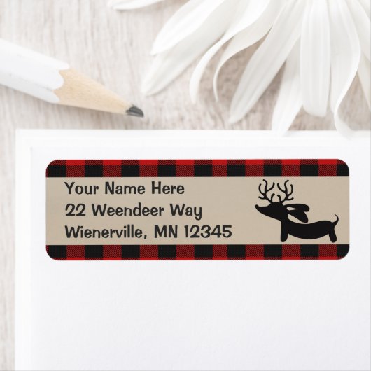 Rustieke Dachshund Kerst Plaid Adresetiketten Etiket (Insitu)