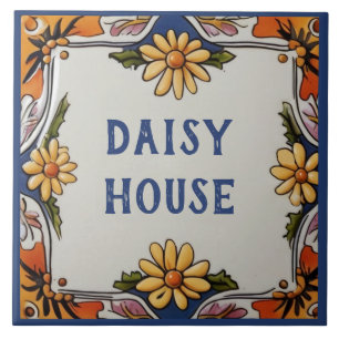 Rustieke Daisy Flower Custom House naam Bord teken Tegeltje