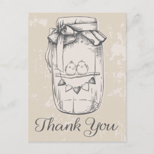 Rustieke dank u Mason Jar Lovebirds Tan Wedding Briefkaart