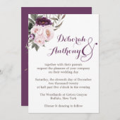 Rustieke Deep Paarse pioen Bloemen bruiloft Kaart (Voorkant / Achterkant)