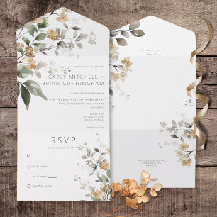 Rustieke delicate Tan Herfst Wildbloemen Geen dine All In One Uitnodiging