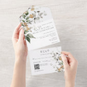 Rustieke Delicate Tan Herfst Wildflower QR-code All In One Uitnodiging (Afscheurbaar)