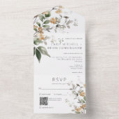 Rustieke Delicate Tan Herfst Wildflower QR-code All In One Uitnodiging (Binnen)