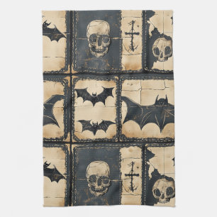 Rustieke denim Halloween patchwork patroon Theedoek