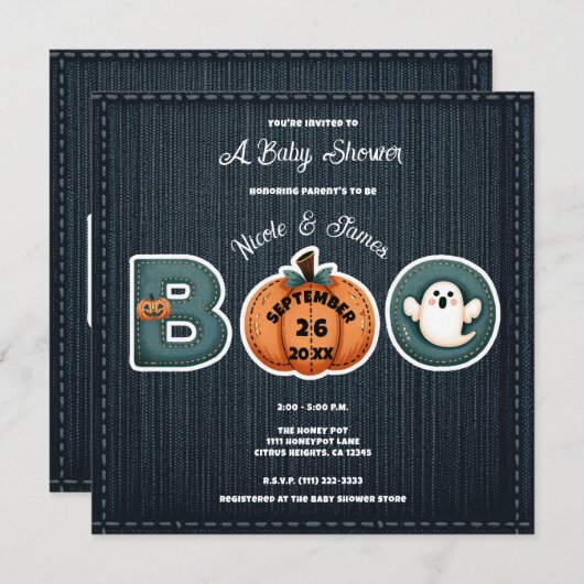 Rustieke Denim Jean Pumpkin Ghost BOO Baby shower Menu (Voorkant / Achterkant)