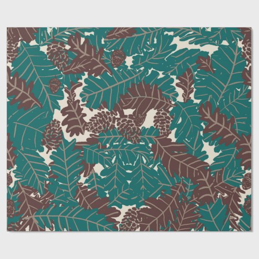 Rustieke dennenappels, eikels en herfstbladeren cadeaupapier (Vlak)