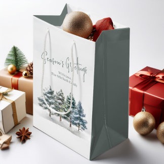 Rustieke dennenbomen Kerstmis gepersonaliseerd Medium Cadeauzakje