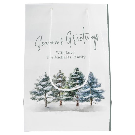 Rustieke dennenbomen Kerstmis gepersonaliseerd Medium Cadeauzakje (Achterkant)