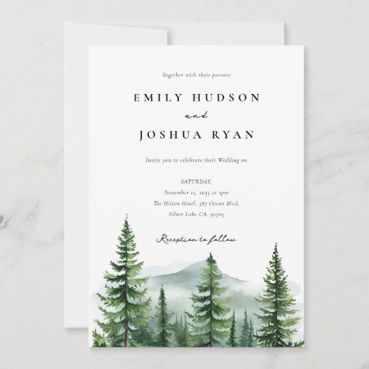 Rustieke dennenboom bos bruiloft kaart (Voorkant)