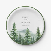 Rustieke dennenboom bos bruiloft papieren bordje (Voorkant)