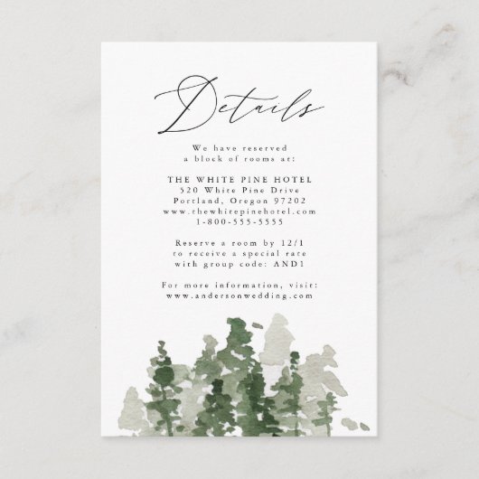 Rustieke dennenbos bruiloft details behuizing Kaar Informatiekaartje (Voorkant)