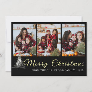 Rustieke dennenhout schets familie foto collage Ke Feestdagenkaart