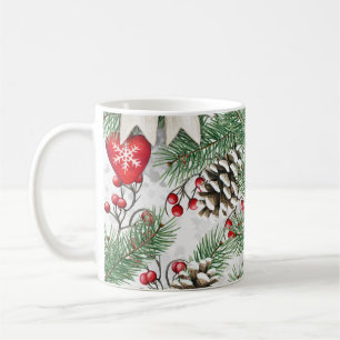 Rustieke Dennenkegel Kerst Waterverf Klassieker Koffiemok