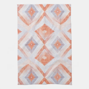 Rustieke diamantgeometrie in terracotta en blauw theedoek