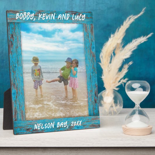 Rustieke Distressed Blue Beach Wood Tekstfoto Fotoplaat (Zijkant)