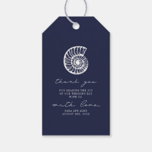 Rustieke donkerblauwe strand shell bruiloft dank u cadeaulabel