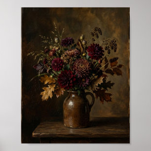 Rustieke donkere bloemstilleven II Poster