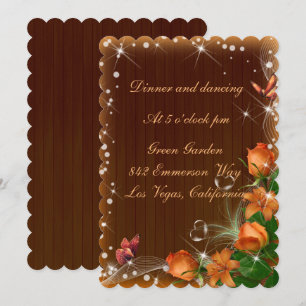 Rustieke donkere houten bloemige trouwreceptie kaart