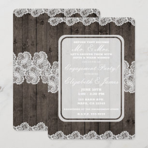 Rustieke donkere houten & kanten elegante verlovin kaart