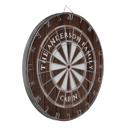 Rustieke donkere houten planken familienaam Dart B Dartbord (Voorkant Links)