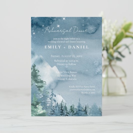 Rustieke donkere schemerblauw Waterverf bruiloft r Kaart (Staand voorkant)