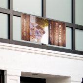 Rustieke donkere schuur hout Welkom foto bruiloft Spandoek (Buitenkant Gebouw)