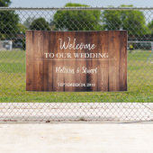 Rustieke donkere schuur houten Welkom bruiloft Spandoek (Insitu)