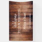 Rustieke donkere schuur houten Welkom bruiloft Spandoek (Verticaal)