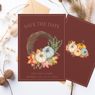 Rustieke donkere terracotta herfst Herfst pompoen Save The Date