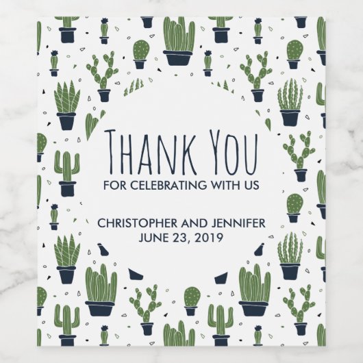 Rustieke Donkergroene Cactus Desert Patroon Bruilo Wijn Etiket (Enkel label)