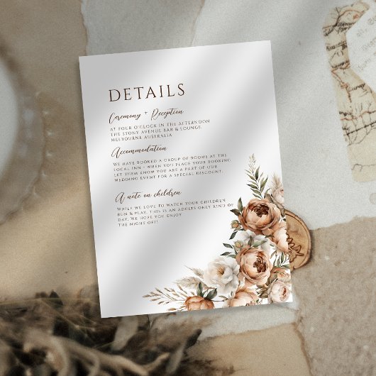 Rustieke Dread Floral Pampas Wedding Details Informatiekaartje