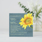 Rustieke Dusky Blauwe Zonnebloem Bruiloft Kaart (Staand voorkant)