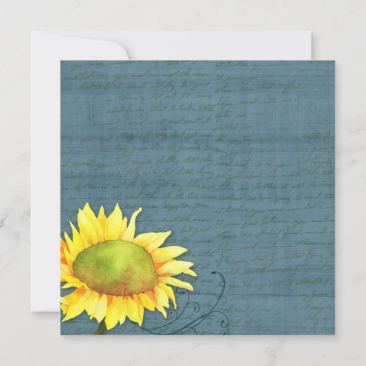 Rustieke Dusky Blauwe Zonnebloem Bruiloft Kaart (Achterkant)