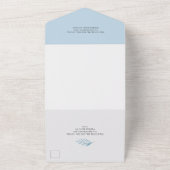 Rustieke Dusty Blue Botanical Elegant Wedding All In One Uitnodiging (Buitenkant)