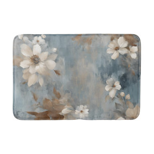 Rustieke Dusty Blue Brown Cream Boerderij Bloemen Badmat