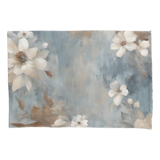 Rustieke Dusty Blue Brown Cream Boerderij Bloemen Kussensloop (Voorkant)