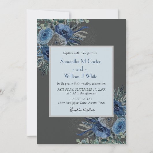 Rustieke Dusty Blue Floral Eucalyptus Waterverf Kaart (Voorkant)