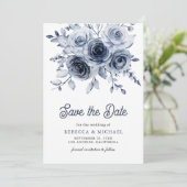 Rustieke Dusty Blue Floral Fotobruiloft Save The Date (Staand voorkant)