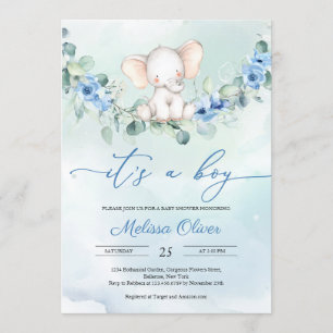 Rustieke Dusty Blue Floral Het is een Boy Baby sho Kaart