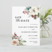 Rustieke Dusty Blue Floral Winter Wedding Kaart (Staand voorkant)